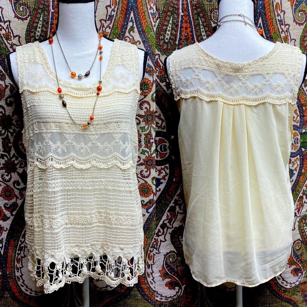 Forever 21 Ivory Open Knit / Crochet Ivory Tank
